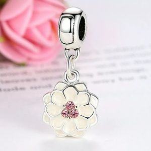 NEW•Silver/white enamel Magnolia Bloom DIY charm